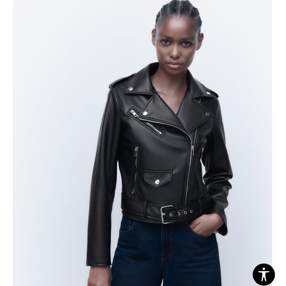 Zara moto jacket black vegan leather excellent condition s - Picture 2 of 6